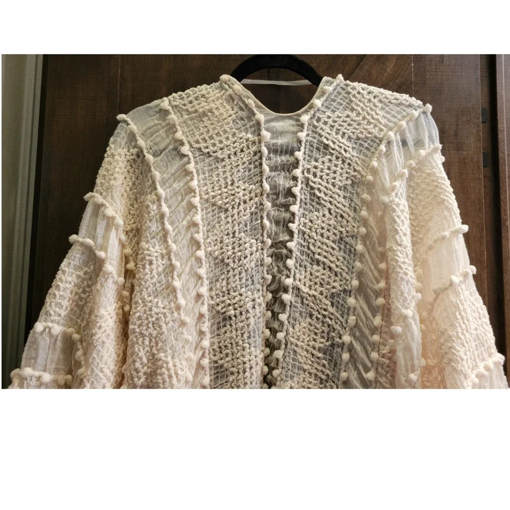 Sonoma Goods For Life Cream Pom Pom Textured Kimono Wrap Cover Up One Size